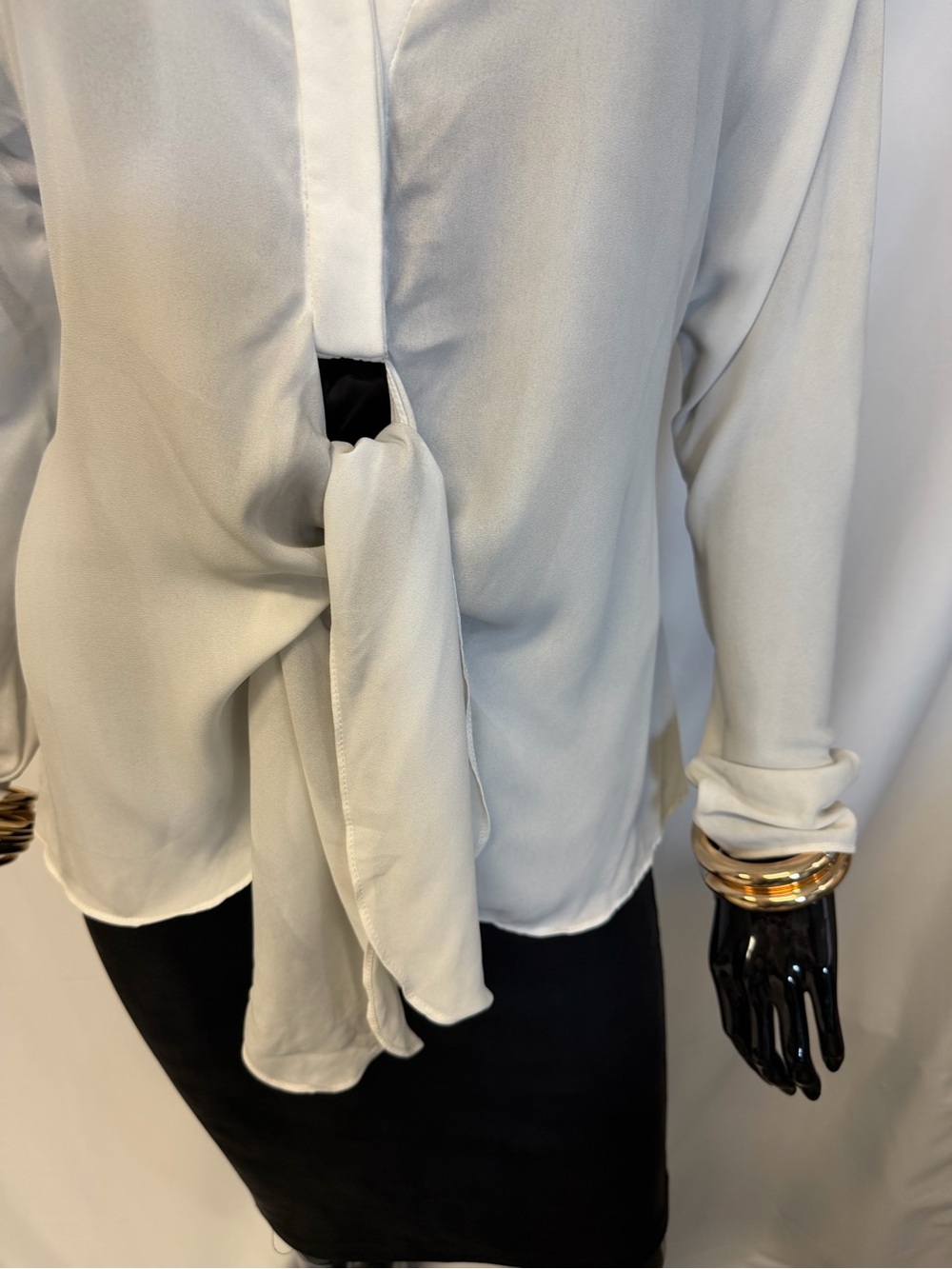 ALEXIE Ivory Satin Draped Blouse Medium